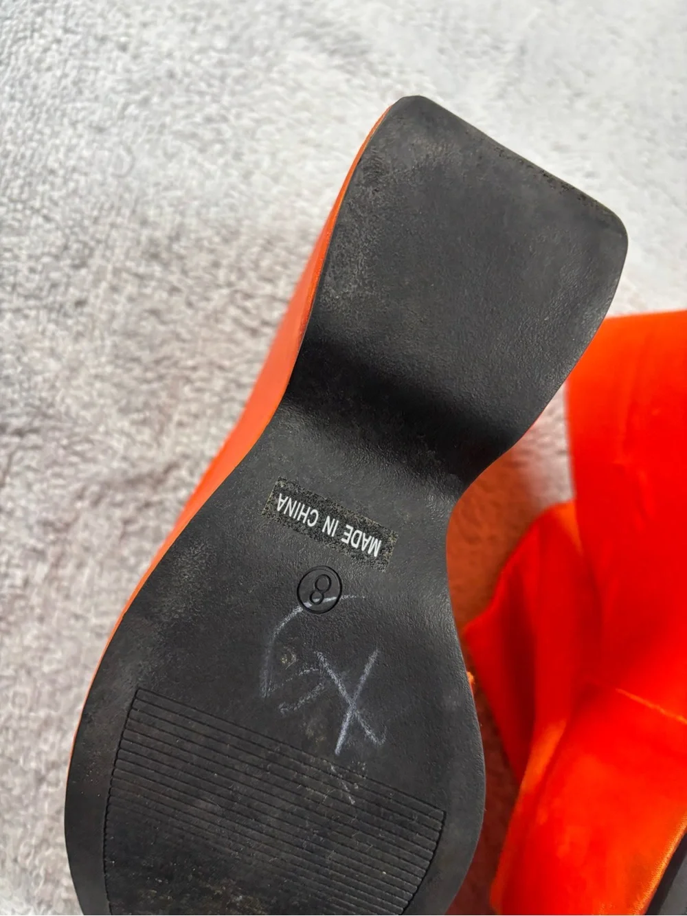 Y2K style platform wedges orange silky suede